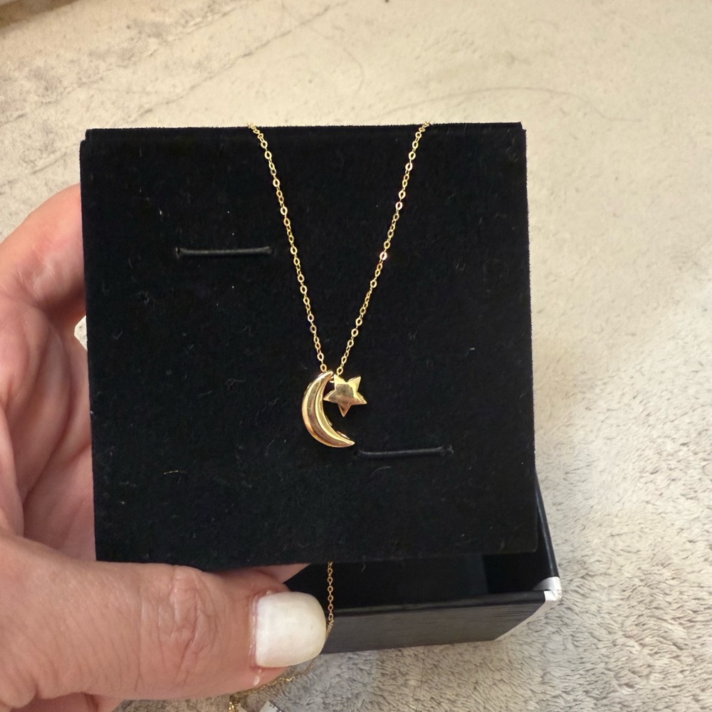 Gold Moon and Star Pendant Necklace